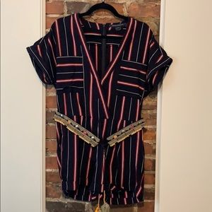 French Connection Striped Romper with Belt - US 6